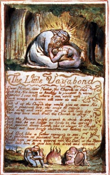P.125-1950.pt45 Mały włóczęga: płyta 45 z Pieśni o niewinności i doświadczeniu (kopia AA) c.1815-26 (akwaforta, tusz i akwarela) autorstwa William Blake