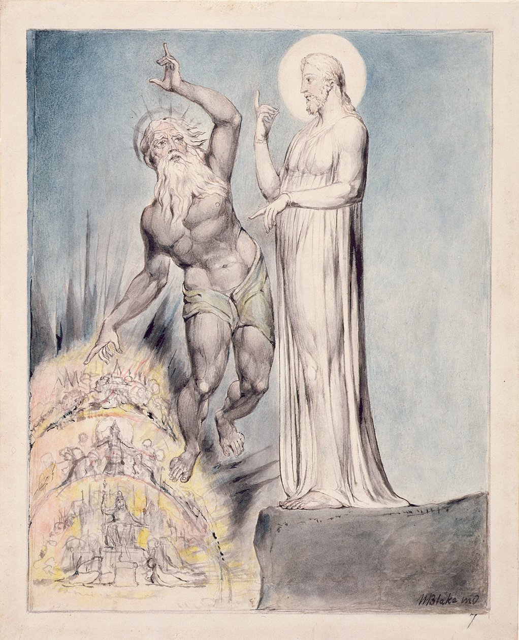 PD.19-1950 Szatan kusi Chrystusa królestwami ziemi z „Raju odzyskanego” Miltona, księga III, wiersze 251-426, c.1816-18 (pióro i atrament, szare pranie i toaleta na papierze) autorstwa William Blake