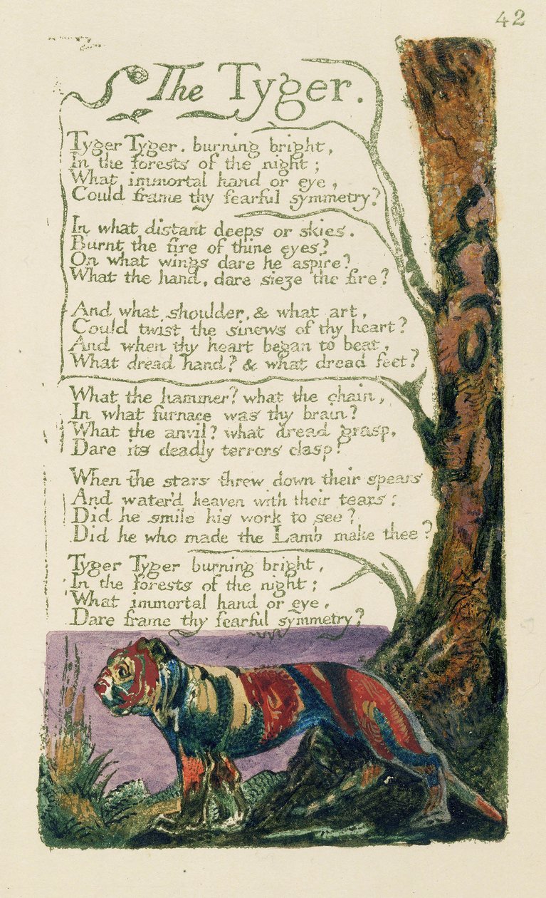 Wiersz zatytułowany „Tygrys” napisany przez Williama Blake autorstwa William Blake