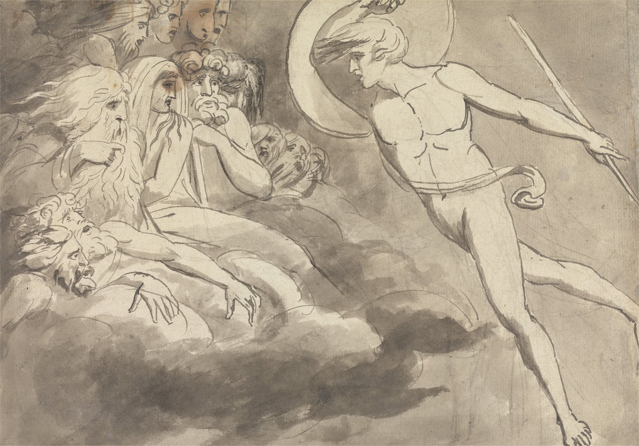 Szatan zbliża się do Dworu Chaosu autorstwa William Blake