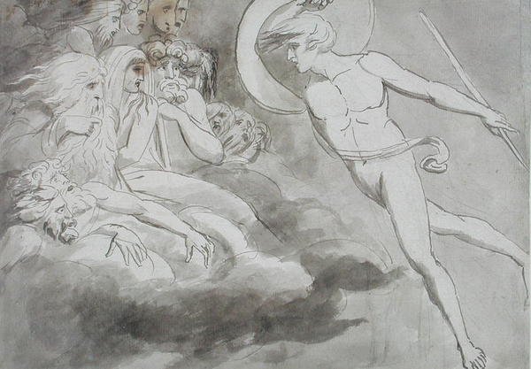 Szatan zbliża się do Dworu Chaosu autorstwa William Blake