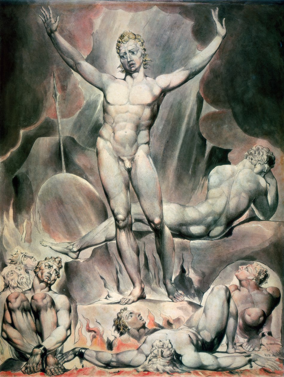 Szatan podburza zbuntowanych aniołów, 1808 autorstwa William Blake