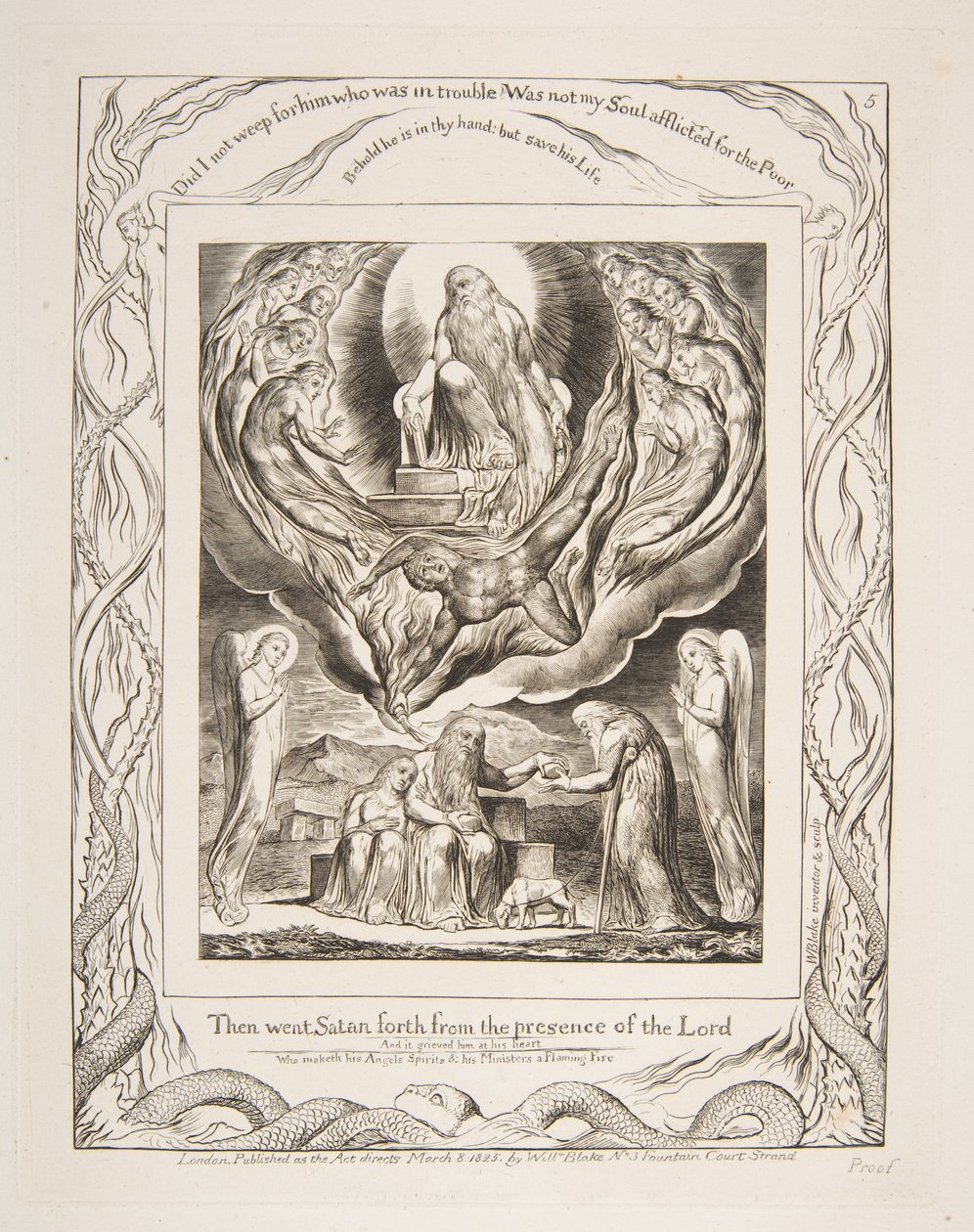 Szatan wychodzący z Obecności Pana, z ilustracji Księgi Hioba, 1825-26. autorstwa William Blake