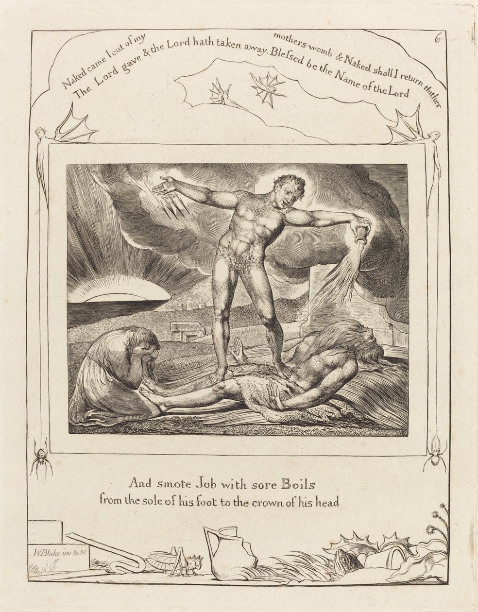 Szatan bijący Hioba wrzodami, 1825. autorstwa William Blake