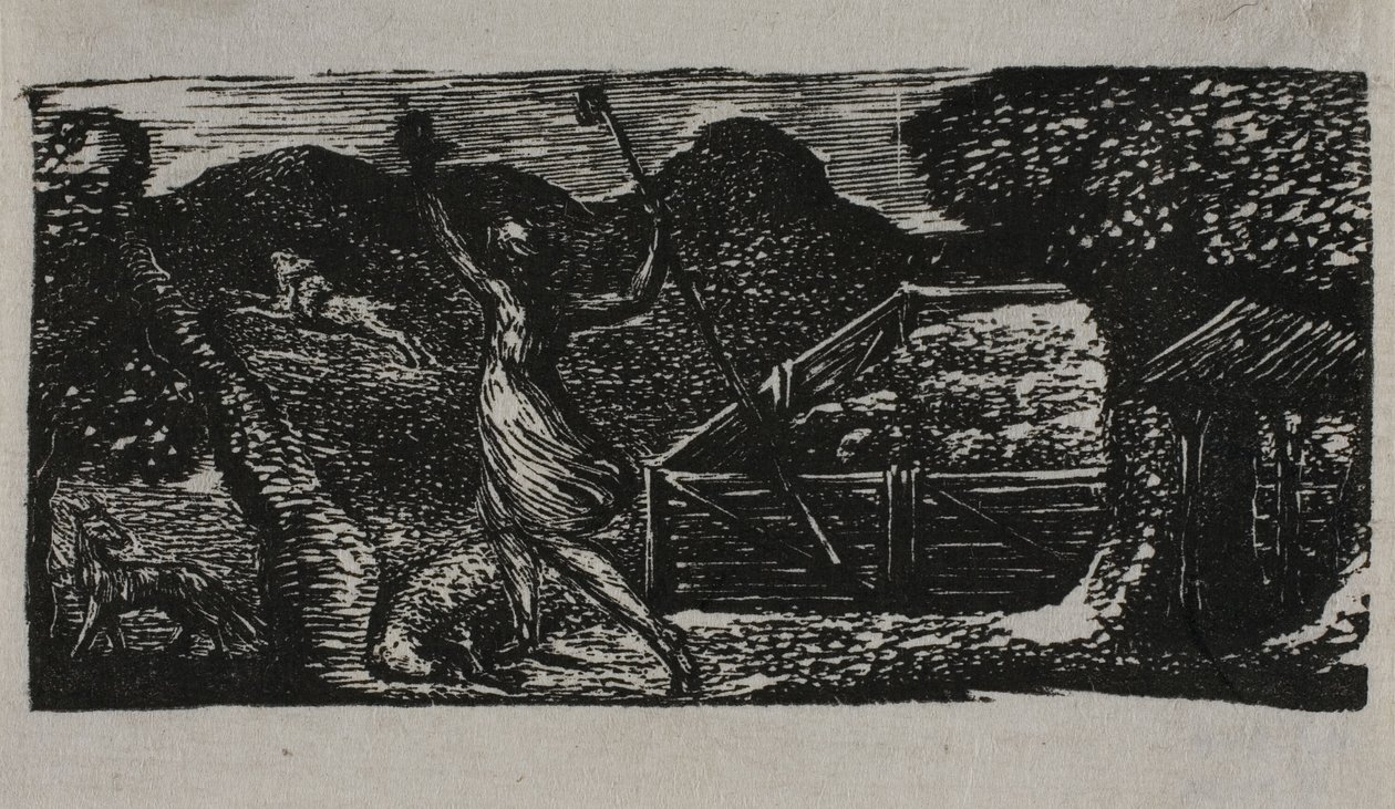 Pasterz odpędza wilka, z Pastorals of Virgil autorstwa William Blake