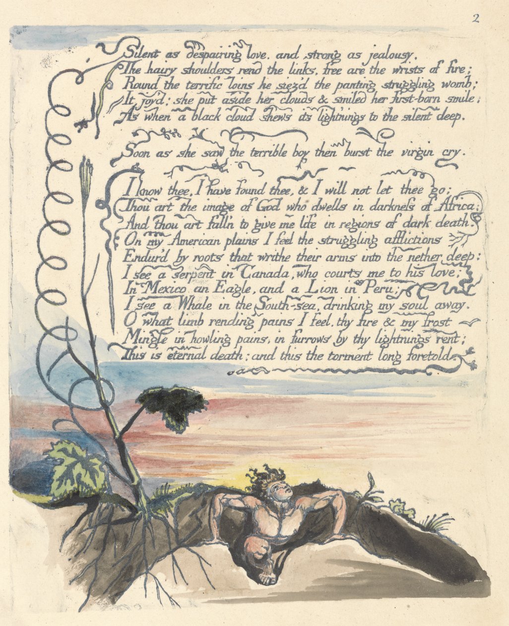 „Cicha jak rozpaczająca miłość...”, płyta 4 z „Ameryka: Proroctwo” autorstwa William Blake