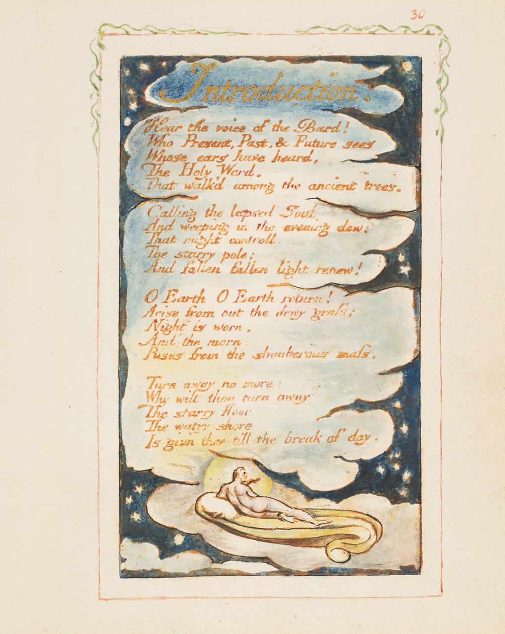 Pieśni doświadczenia: Wstęp: Usłysz głos barda, ca. 1825. autorstwa William Blake