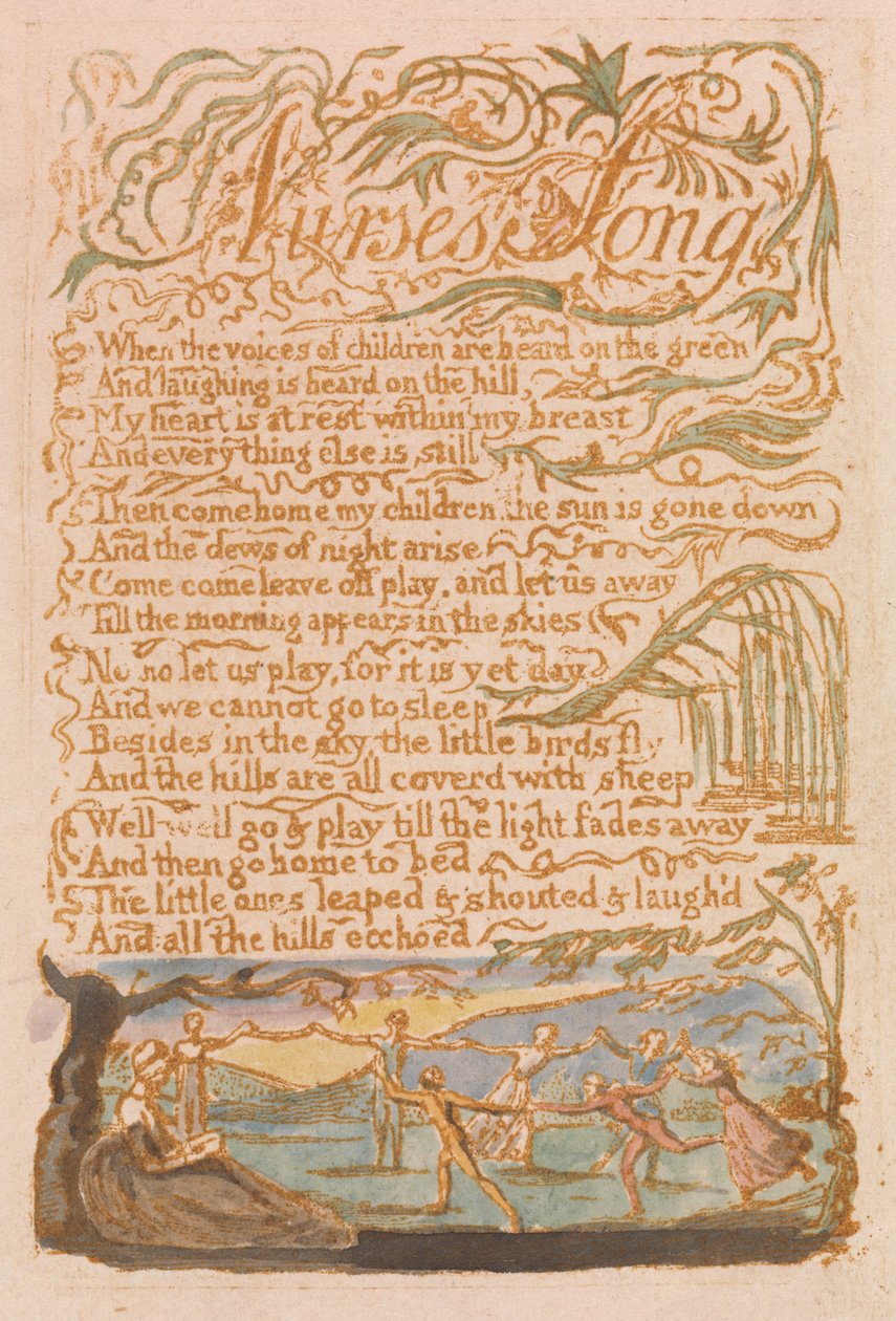 Pieśni niewinności, płyta 22, Pieśń pielęgniarki (Bentley 38) autorstwa William Blake