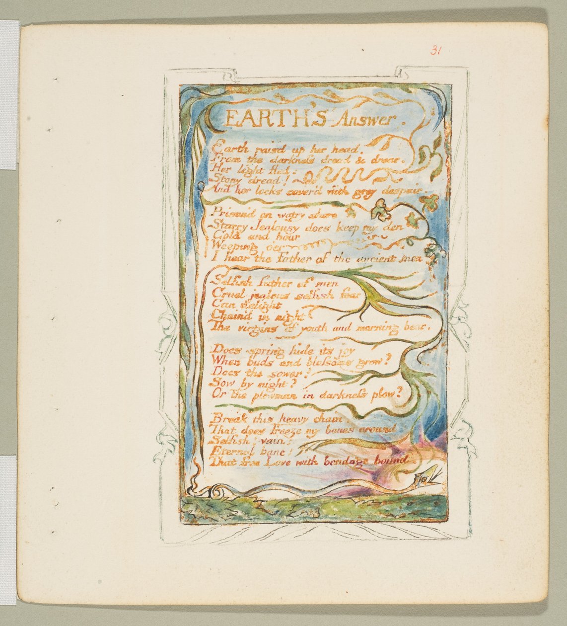 Pieśni niewinności i doświadczenia: odpowiedź Ziemi, ca. 1825. autorstwa William Blake