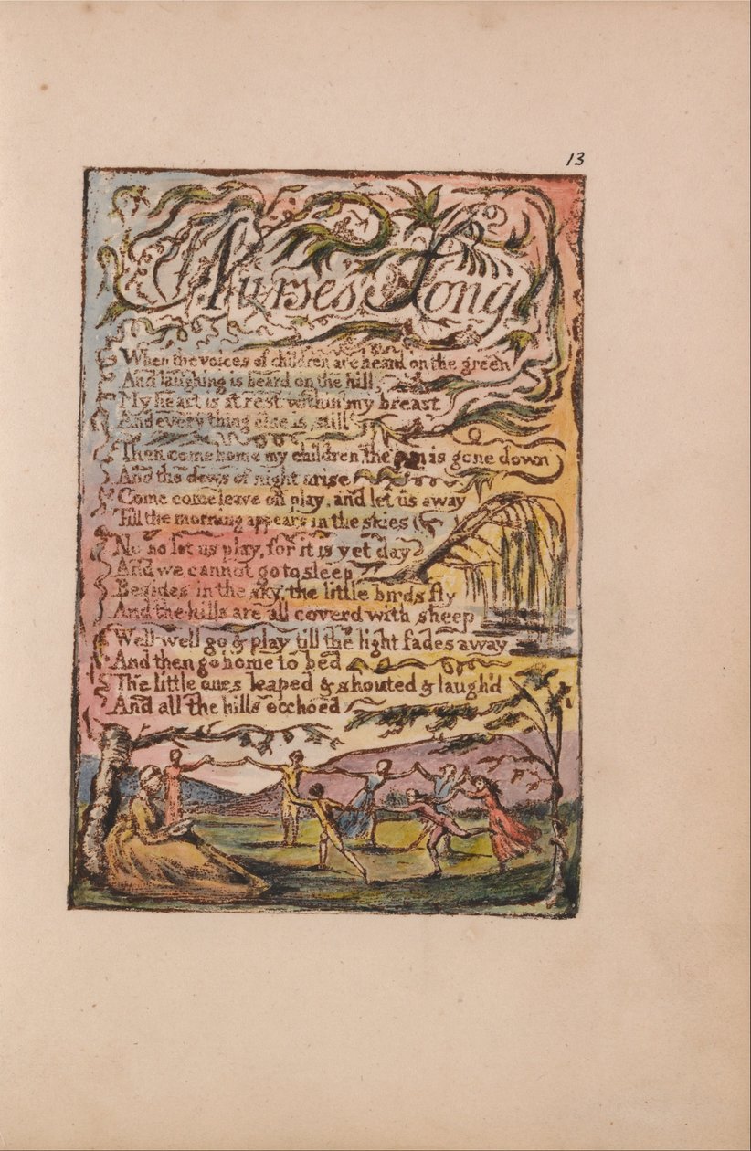 Pieśni niewinności i doświadczenia, płyta 13, Pieśń pielęgniarki (Bentley 24) autorstwa William Blake