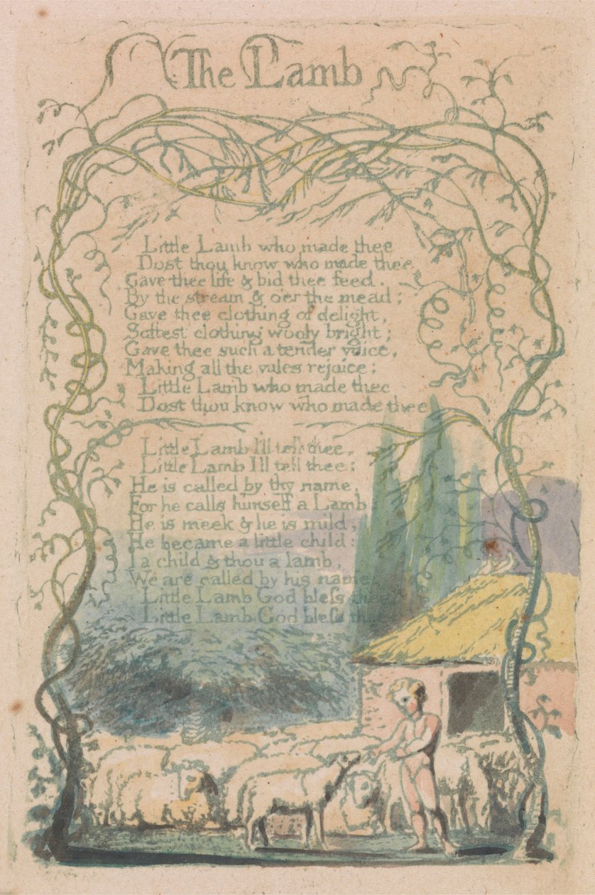 Pieśni niewinności i doświadczenia, płyta 18, „The Lamb” (Bentley 8) autorstwa William Blake