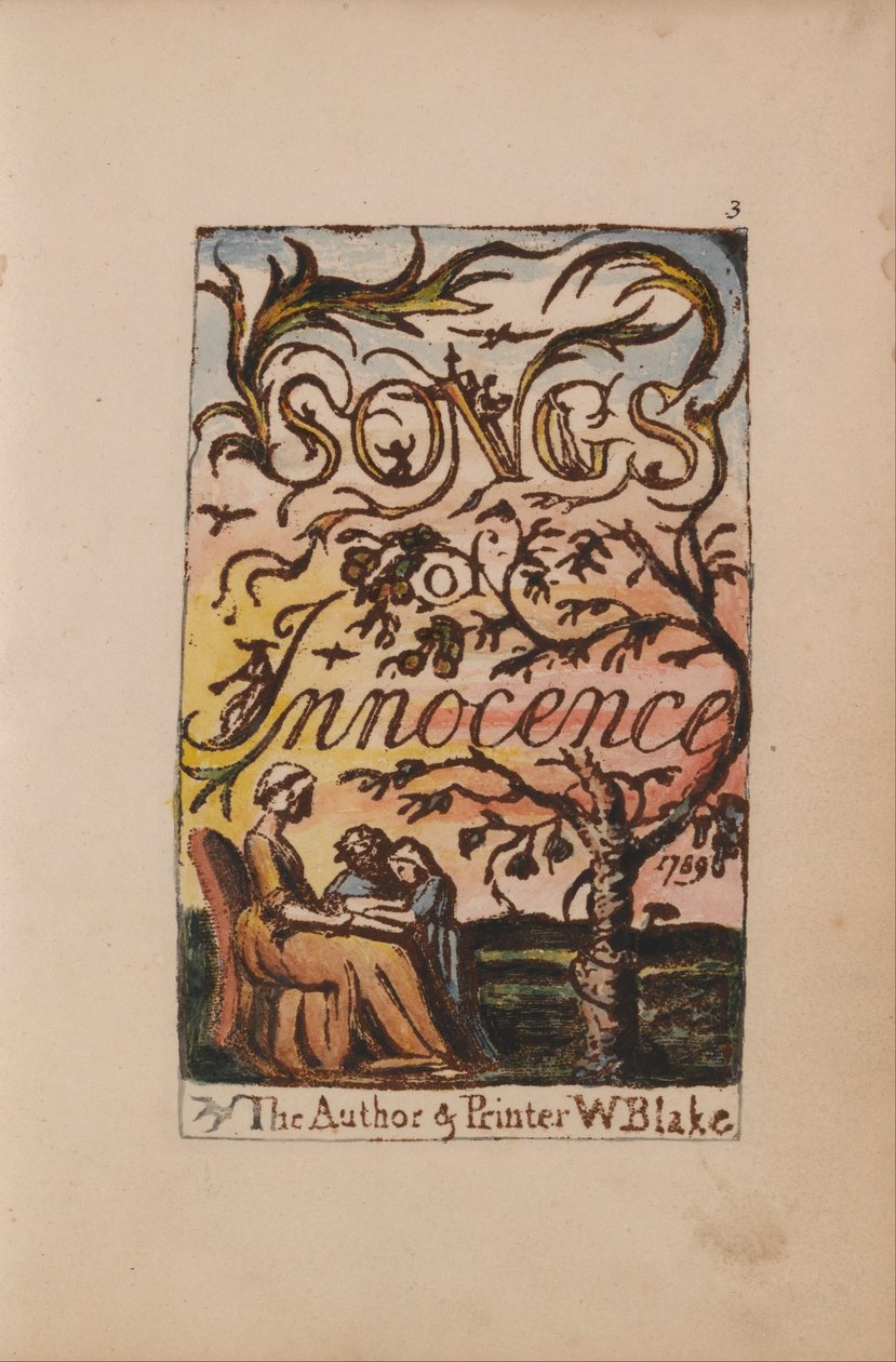 Pieśni o niewinności i doświadczeniu, płyta 3, strona tytułowa o niewinności (Bentley 3) autorstwa William Blake