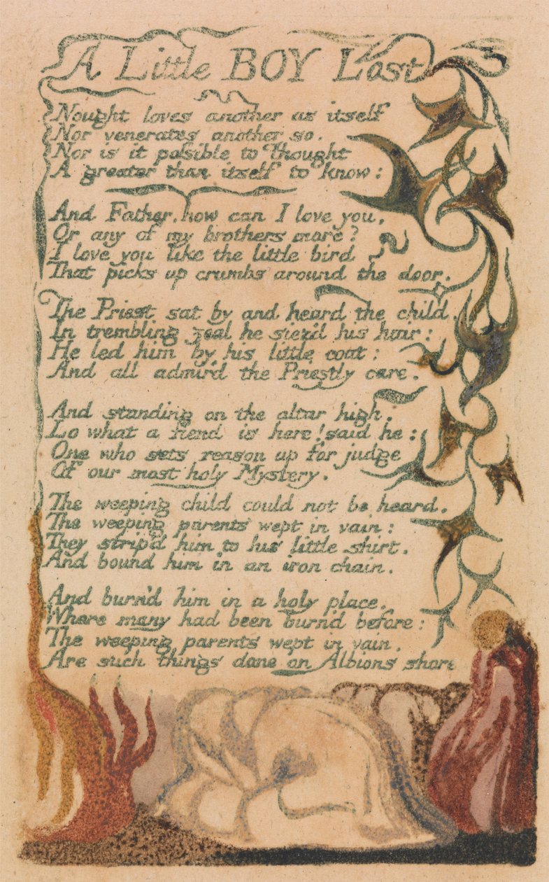 Pieśni niewinności i doświadczenia, płyta 43, „A Little Boy Lost” (Bentley 50) autorstwa William Blake