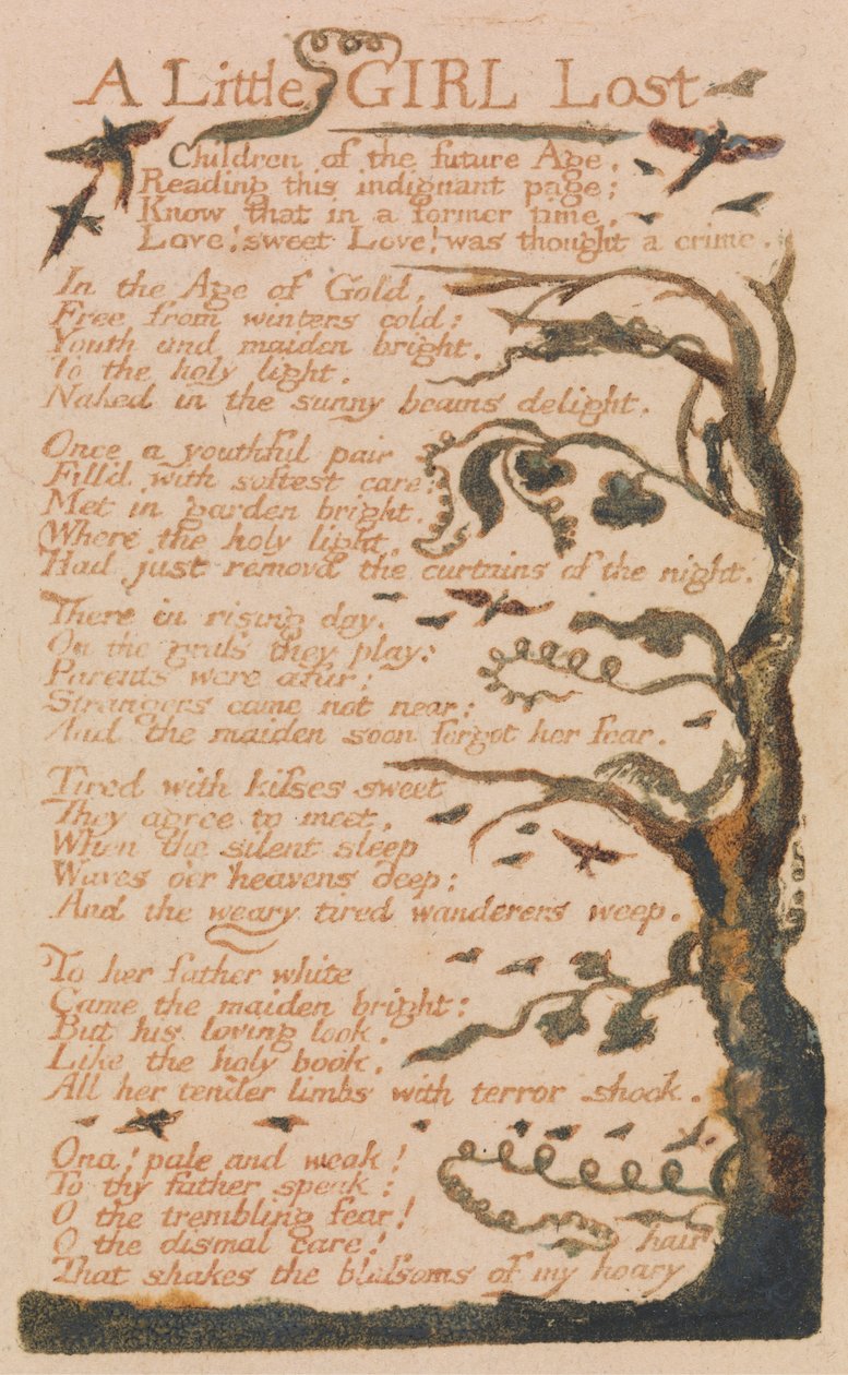 Pieśni niewinności i doświadczenia, płyta 44, „Zagubiona mała dziewczynka” (Bentley 51) autorstwa William Blake