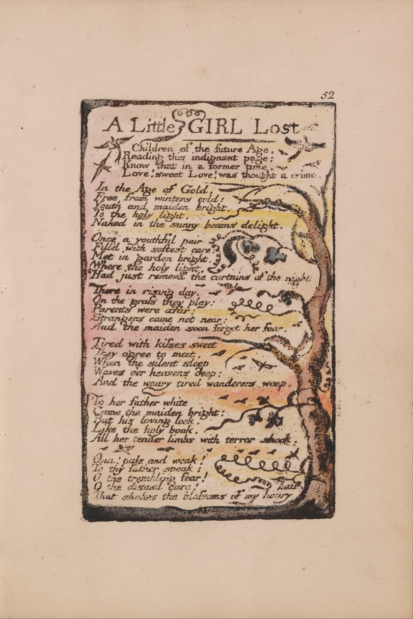 Pieśni o niewinności i doświadczeniu, płyta 52, Zagubiona dziewczynka (Bentley 51) autorstwa William Blake