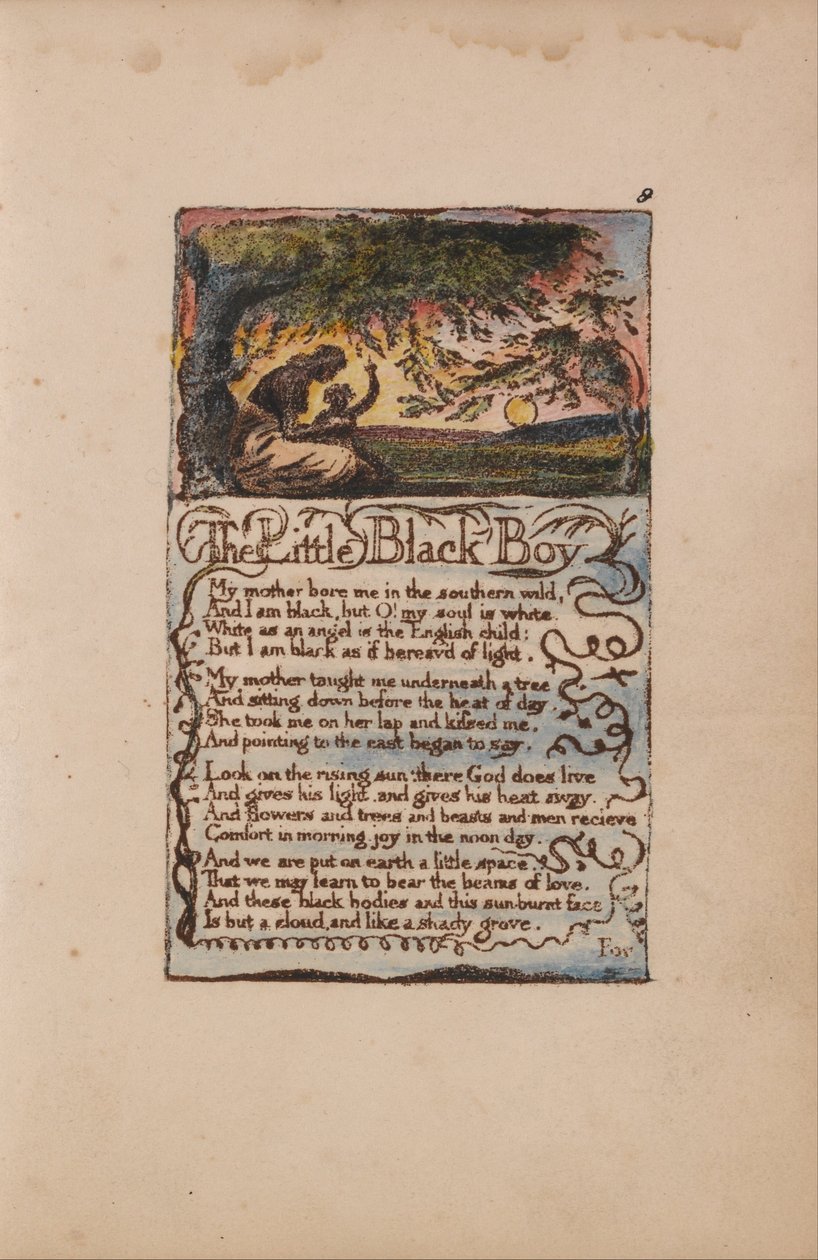 Pieśni o niewinności i doświadczeniu, płyta 8, Mały czarny chłopiec (Bentley 9) autorstwa William Blake