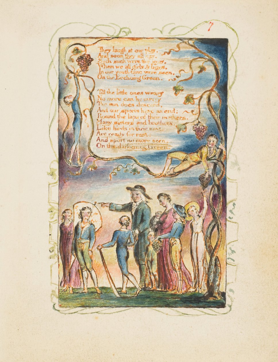 Pieśni o niewinności i doświadczeniu: The Ecchoing Green płyta druga, ca. 1825. autorstwa William Blake