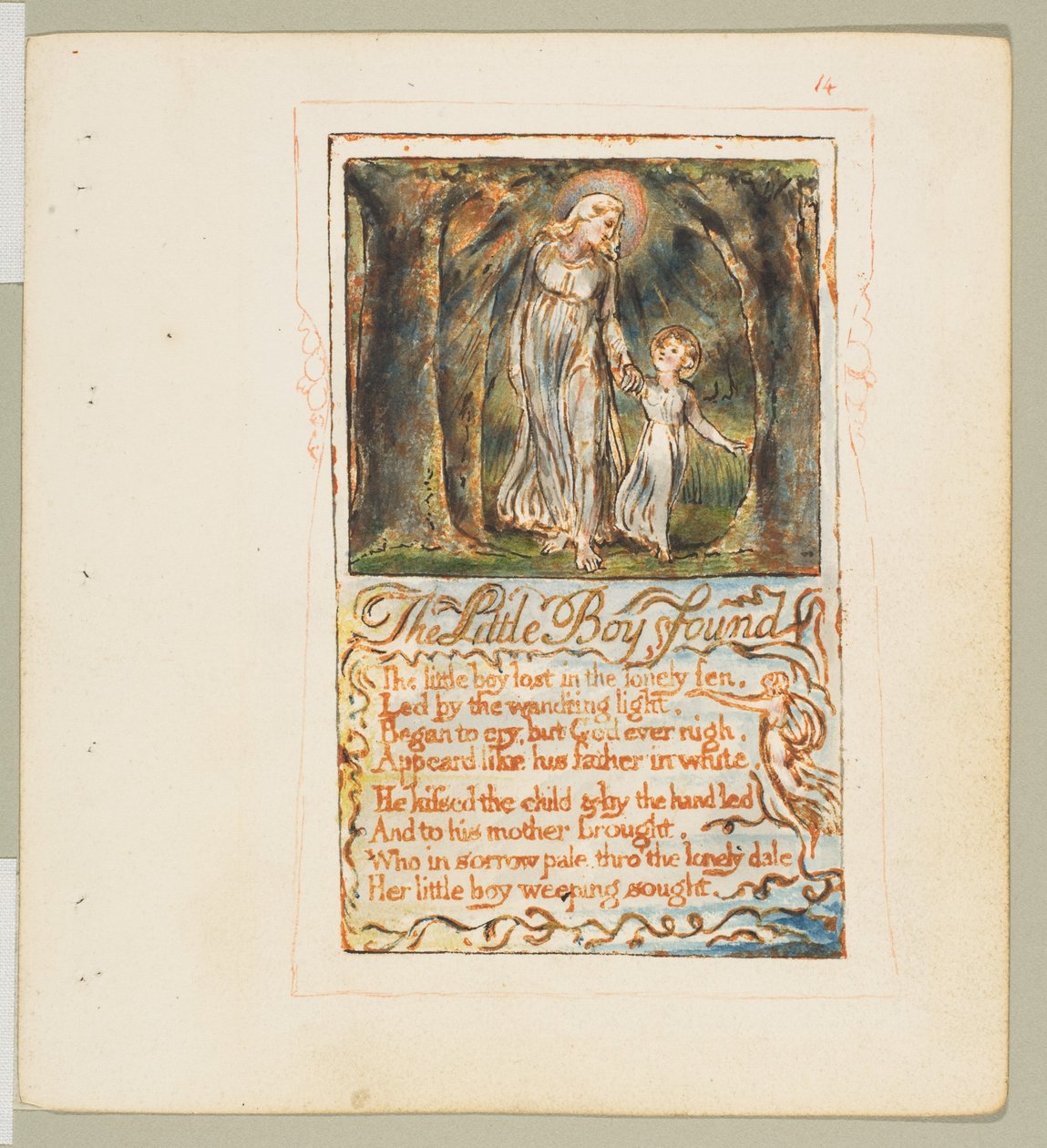Pieśni niewinności i doświadczenia: Odnaleziony mały chłopiec, ca. 1825. autorstwa William Blake