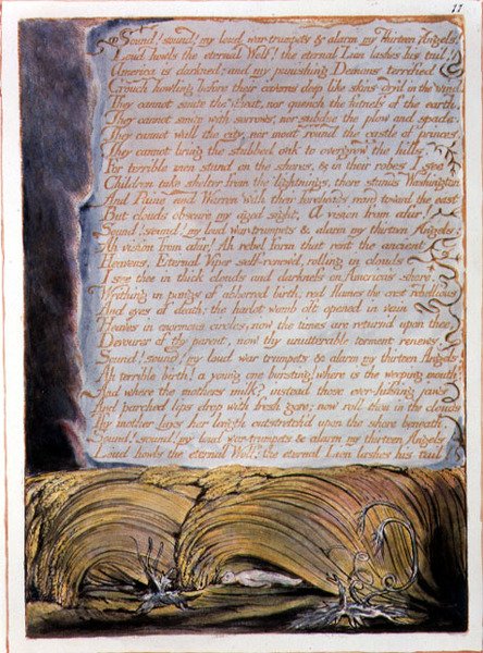 „Dźwięk! Dźwięk!”, płyta 9 z „Ameryka, proroctwo” autorstwa William Blake