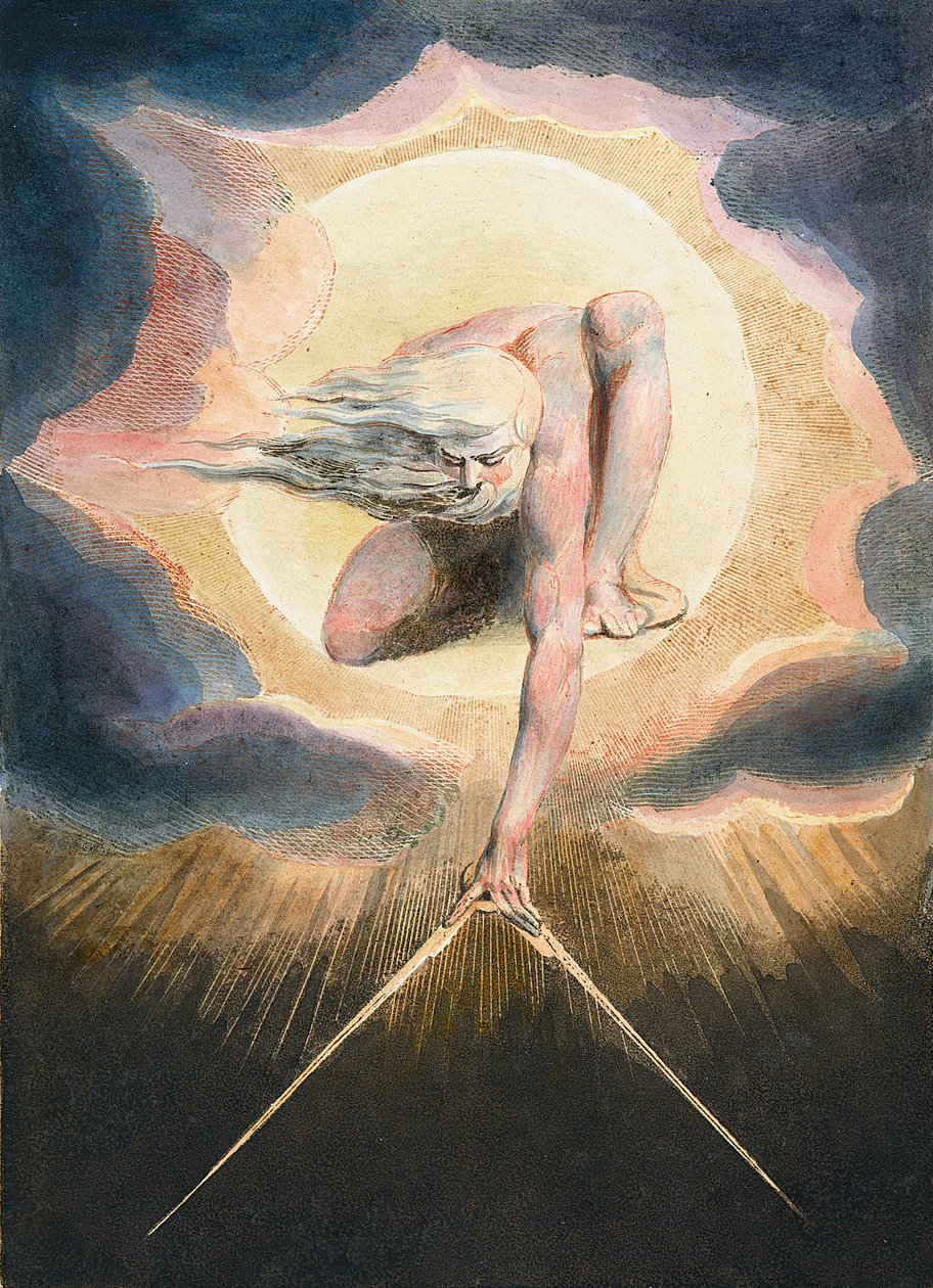 Pradawny Czasu - Urizen mierzący świat materialny - Urizen mierzący świat materialny. Ilustracja frontyspisu książki „Europa. Do proroctwa”. Rysunek Williama Blake