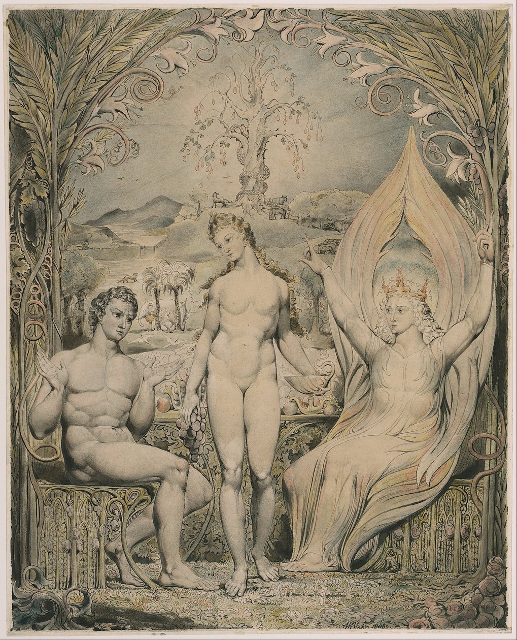Archanioł Rafał z Adamem i Ewą (ilustracja do „Raju utraconego” Miltona) autorstwa William Blake