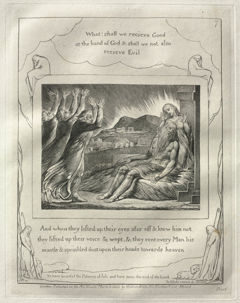 Księga Hioba: nr 7, A kiedy podnieśli oczy z daleka i nie znali go, podnieśli głos i płakali autorstwa William Blake