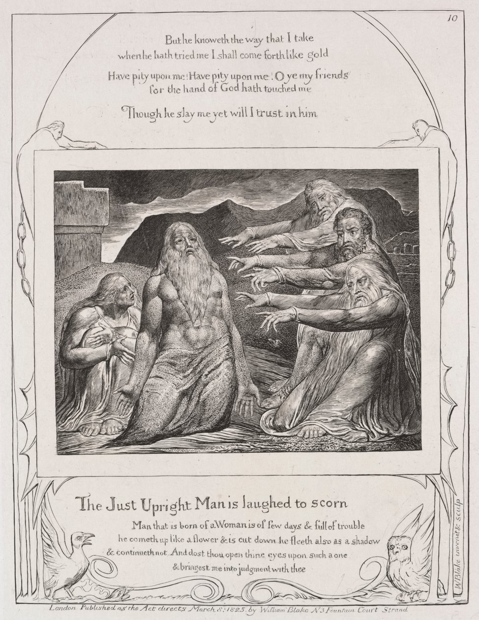 Księga Hioba: Pl10, Człowiek sprawiedliwy jest wyśmiewany z pogardy autorstwa William Blake