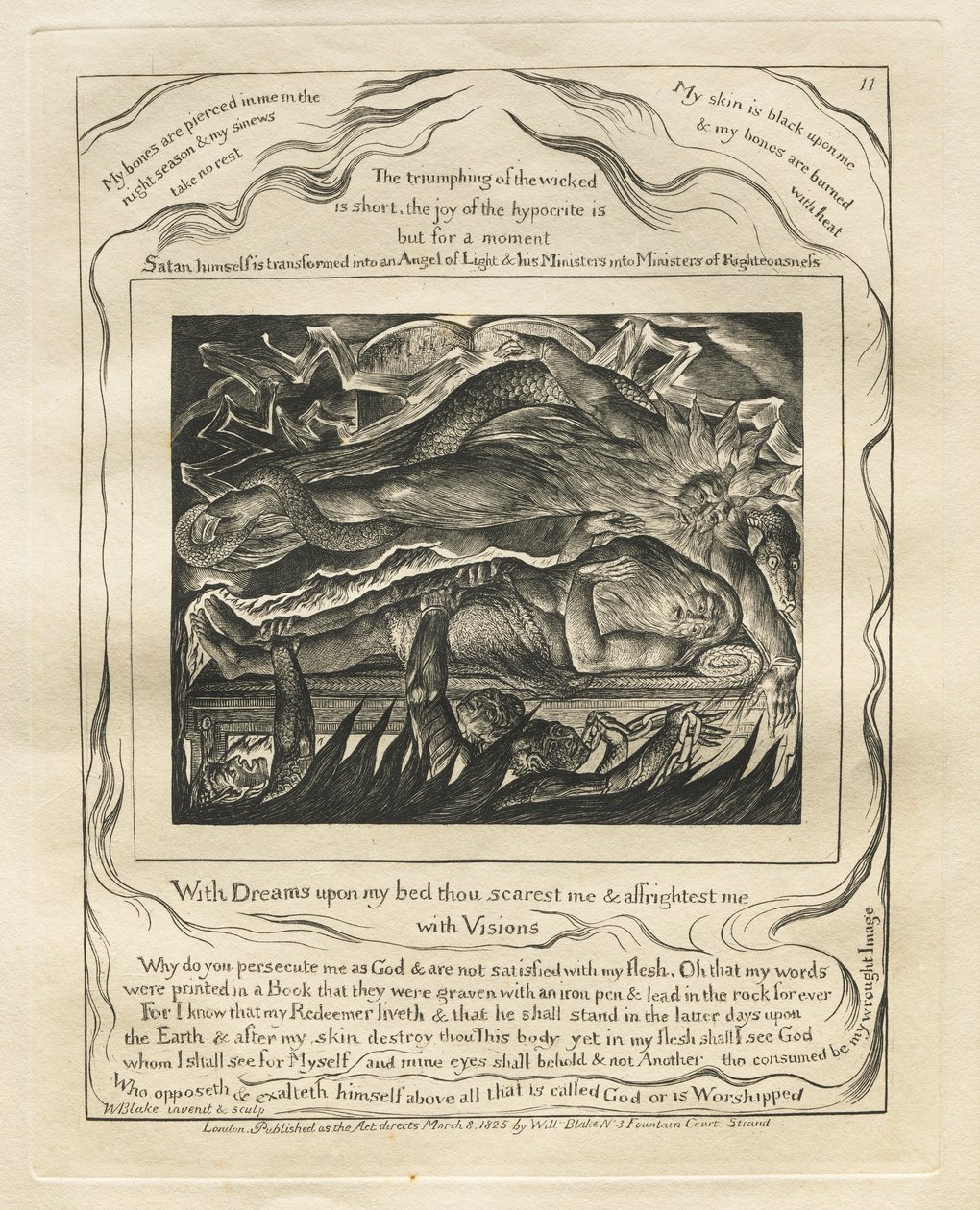 Księga Hioba: Pl. 11, Sny na moim łóżku przerażasz mnie i przerażasz / wizjami autorstwa William Blake