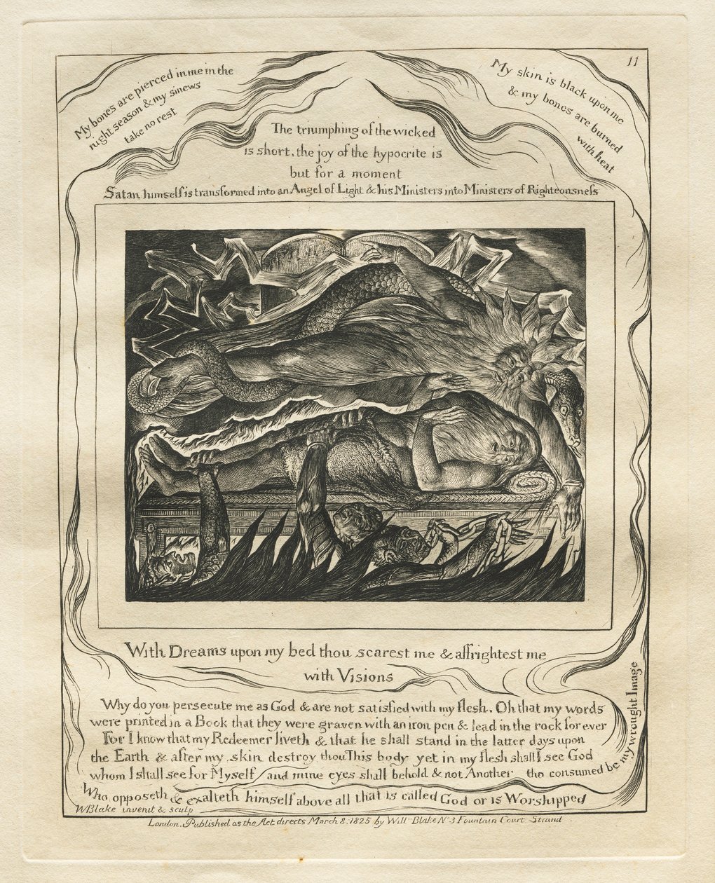 Księga Hioba: Pl. 11, Ze snami na moim łóżku przerażasz mnie i przerażasz..., 1825. autorstwa William Blake