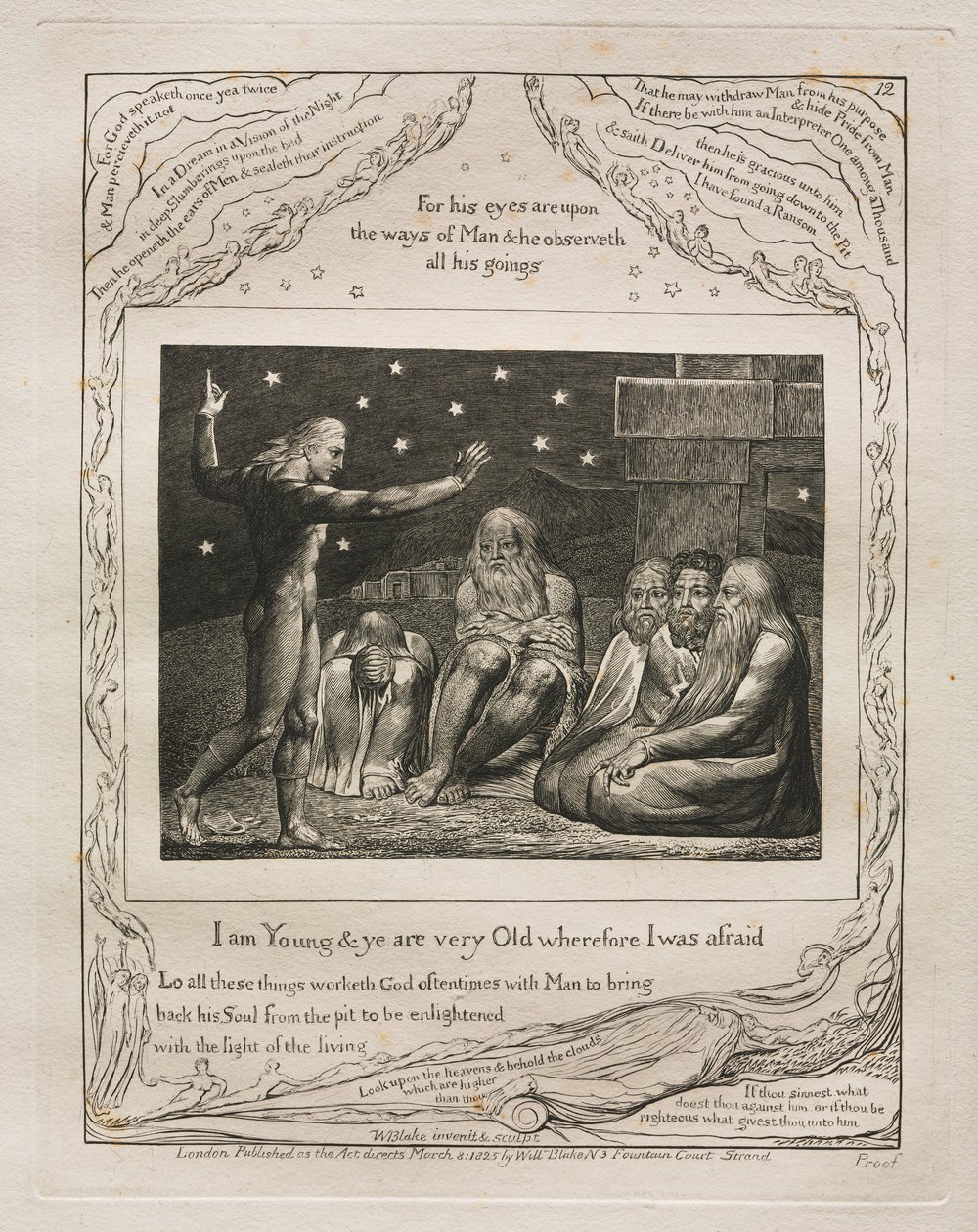 Księga Hioba: Pl. 12, jestem młody, a wy jesteście bardzo starzy, dlatego się bałem autorstwa William Blake