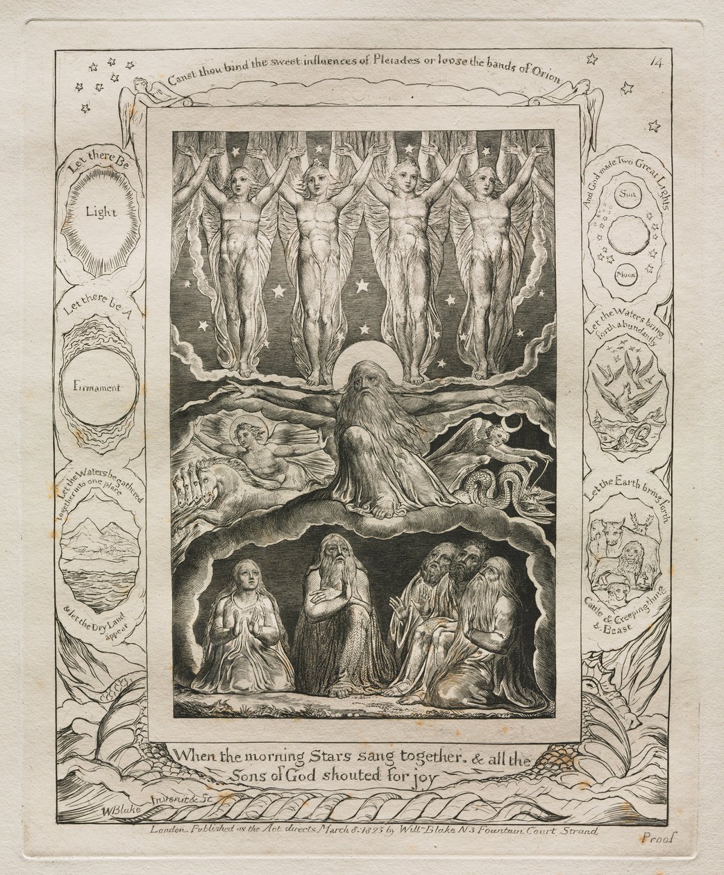 Księga Hioba: Pl. 14, Kiedy poranne gwiazdy śpiewały razem, a wszyscy / Synowie Boży krzyczeli z radości autorstwa William Blake