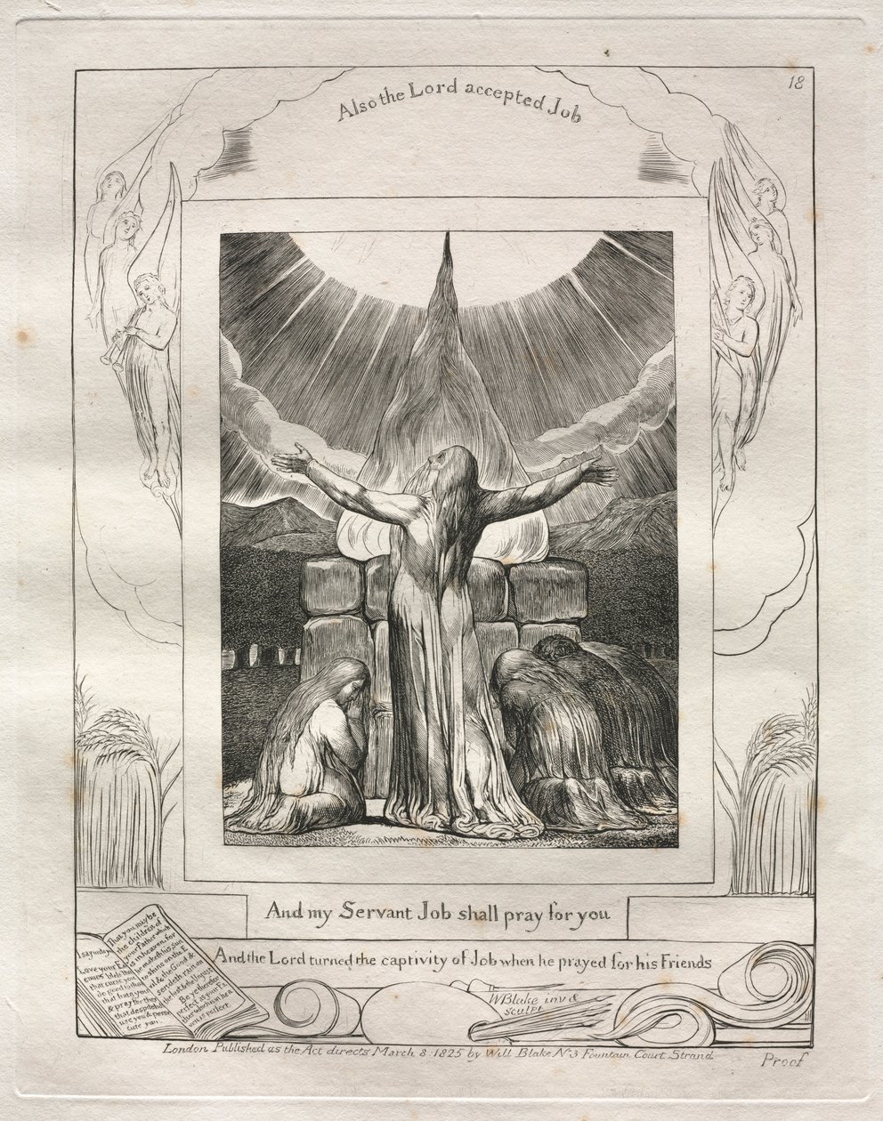 Księga Hioba: Pl. 18, A mój sługa Job będzie się za ciebie modlił, 1825. autorstwa William Blake