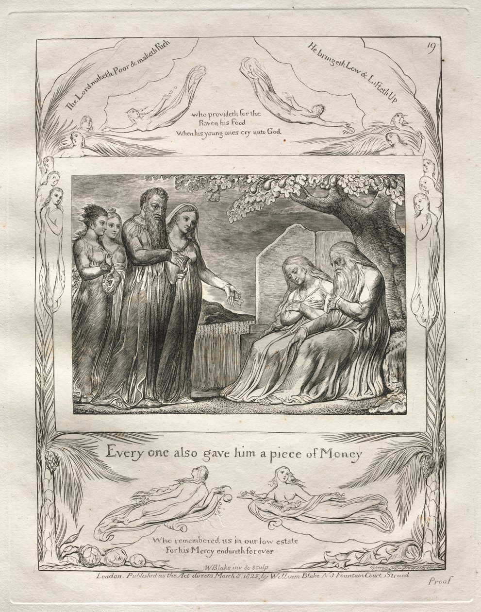 Księga Hioba: Pl. 19, Każdy też dał mu kawałek Pieniędzy autorstwa William Blake