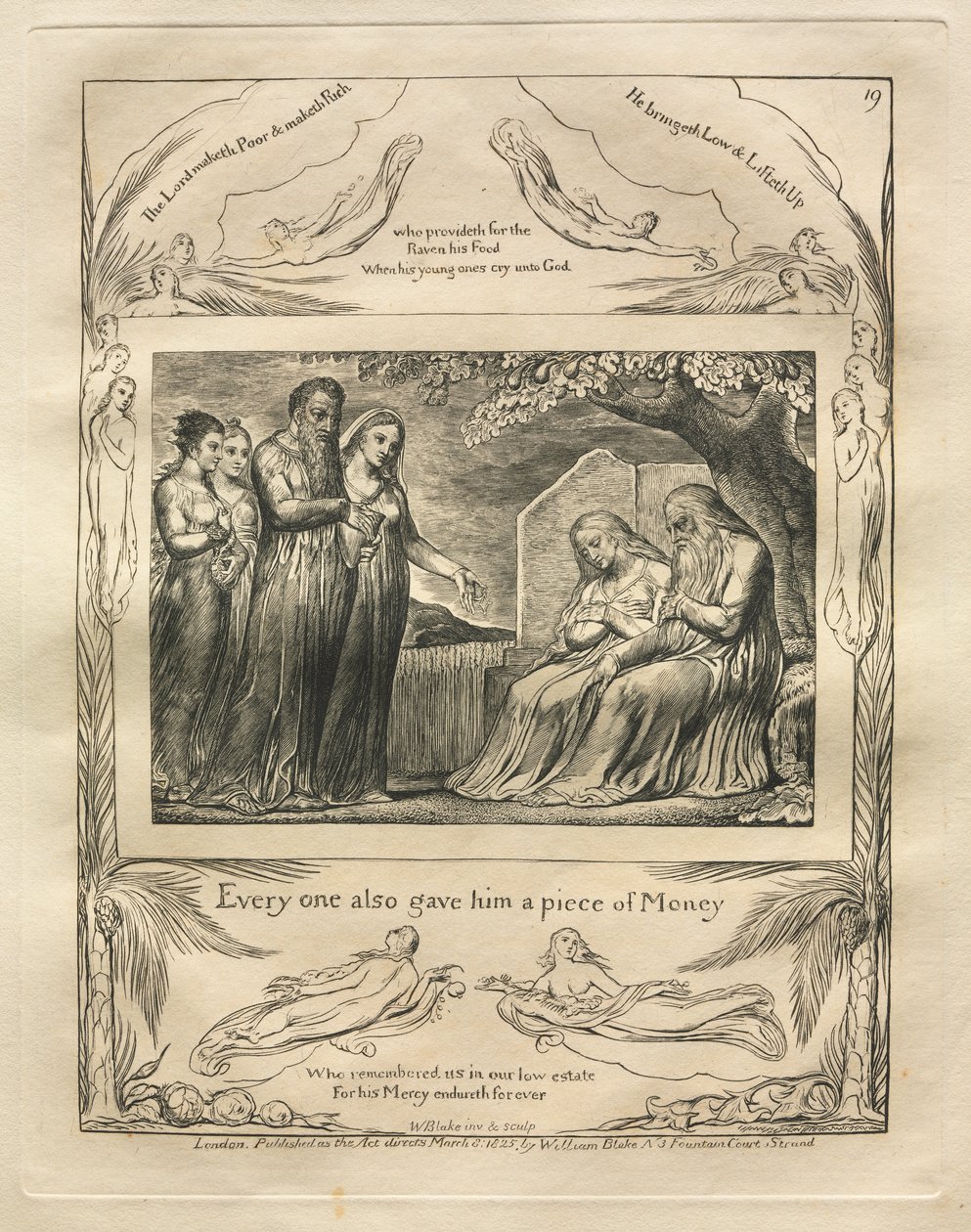 Księga Hioba: Pl. 19, Każdy też dał mu kawałek Pieniędzy autorstwa William Blake