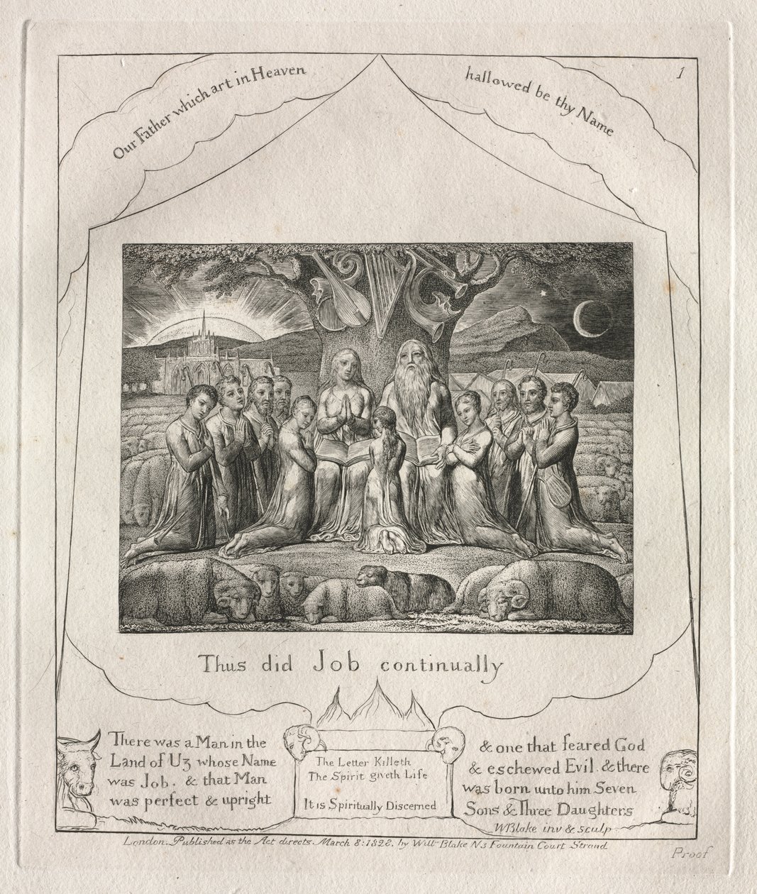 Księga Hioba: Pl. 1 Tak czynił Hiob ustawicznie autorstwa William Blake