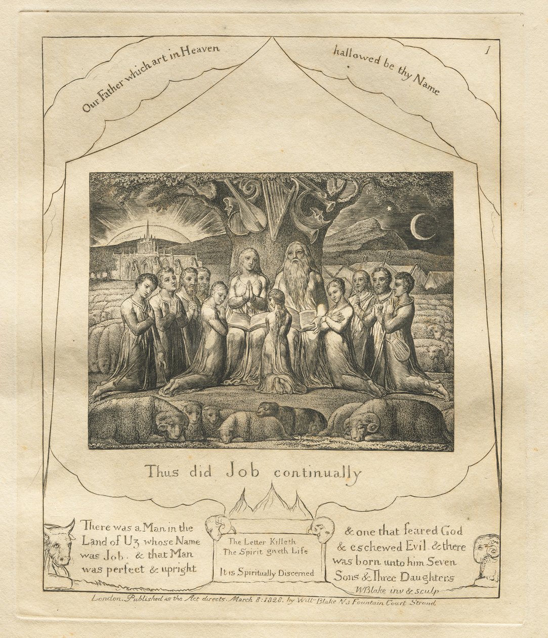 Księga Hioba: Pl. 1 Tak czynił Hiob ustawicznie autorstwa William Blake
