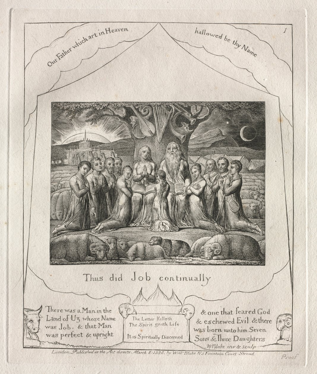 Księga Hioba: Pl. 1, Tak czynił Hiob ustawicznie, 1825. autorstwa William Blake