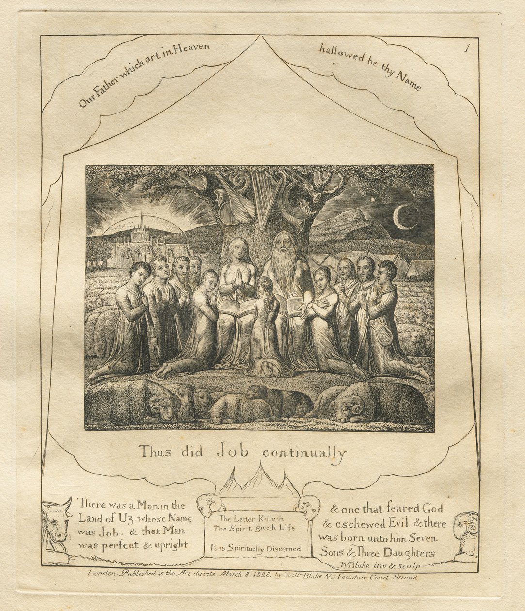 Księga Hioba: Pl. 1, Tak czynił Hiob ustawicznie, 1825. autorstwa William Blake