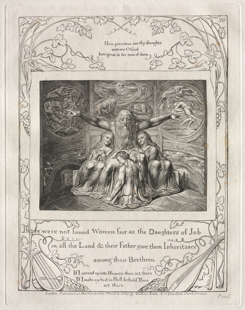 Księga Hioba: Pl. 20, Nie znaleziono kobiet sprawiedliwych jak Córki Hioba, 1825. autorstwa William Blake