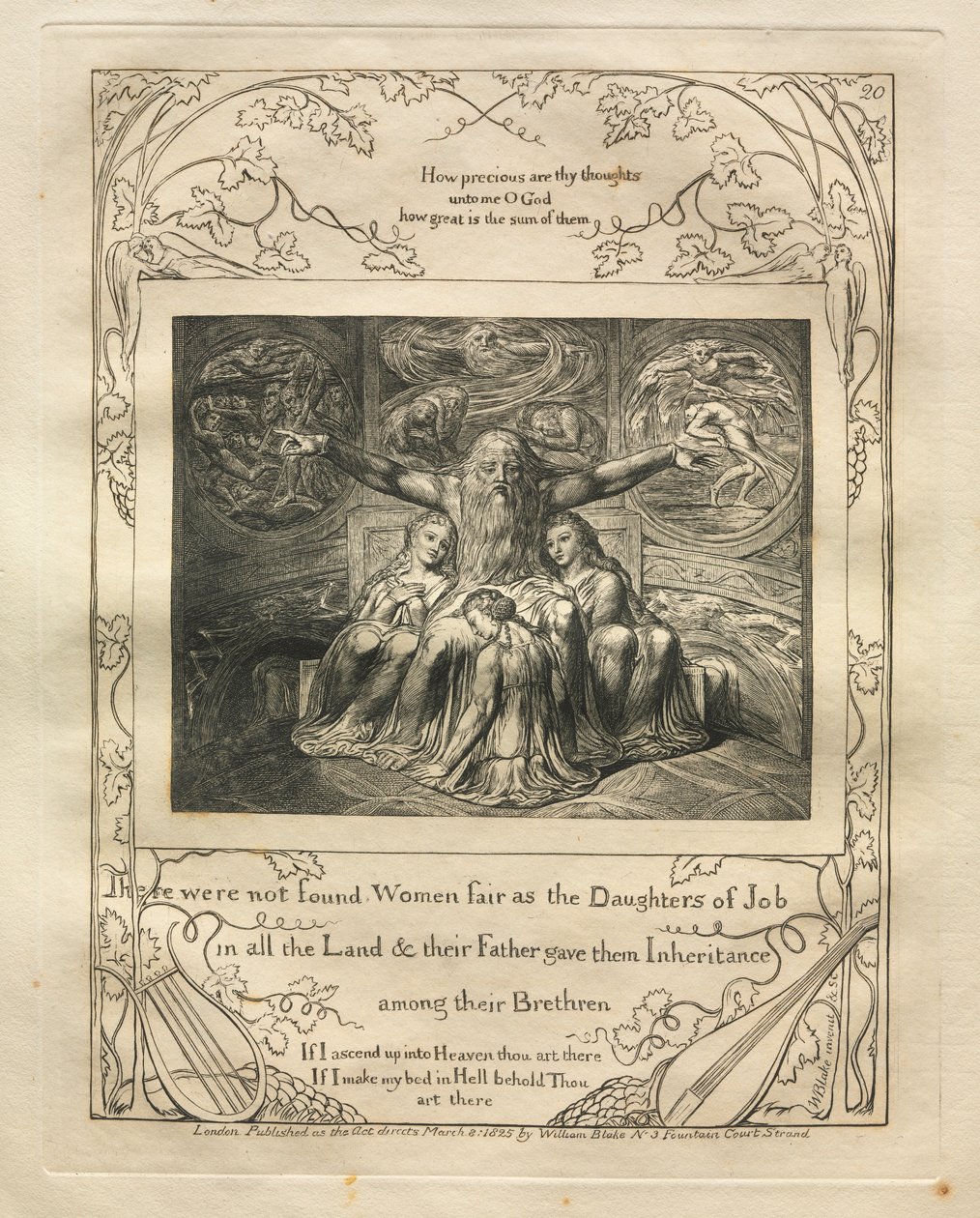 Księga Hioba: Pl. 20 Nie znalazły się kobiety piękne jak Córki Hioba w całej ziemi, autorstwa William Blake
