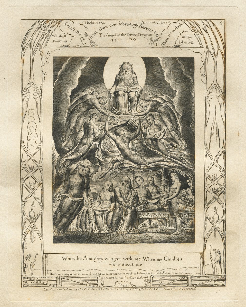 Księga Hioba: Pl. 2, Kiedy Wszechmogący był jeszcze ze mną, Kiedy moje dzieci / były przy mnie autorstwa William Blake