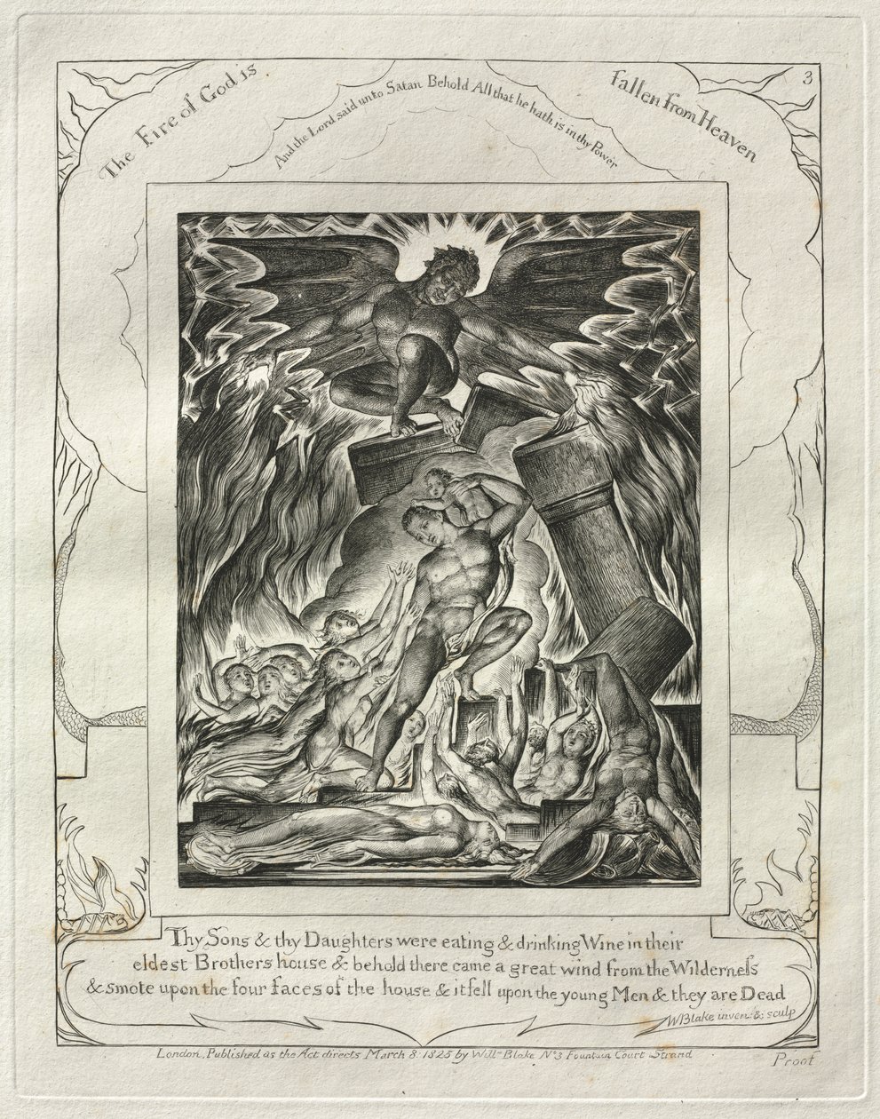 Księga Hioba: Pl. 3, Twoi Synowie i Twoje Córki jedli i pili Wino w swoim / najstarszym domu Braci autorstwa William Blake
