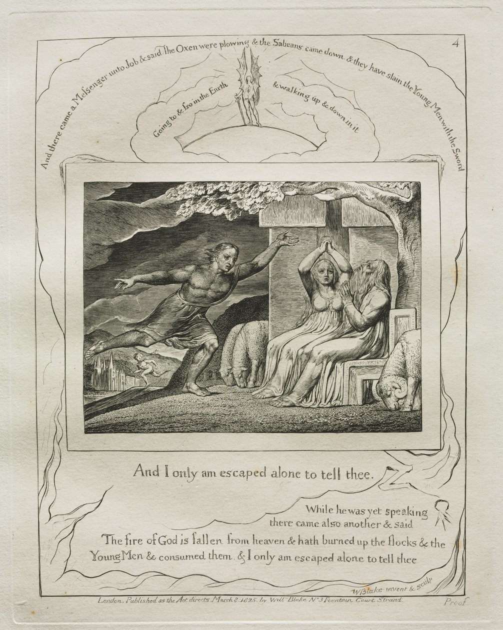 Księga Hioba: Pl. 4, I tylko uciekłem sam, aby ci powiedzieć autorstwa William Blake