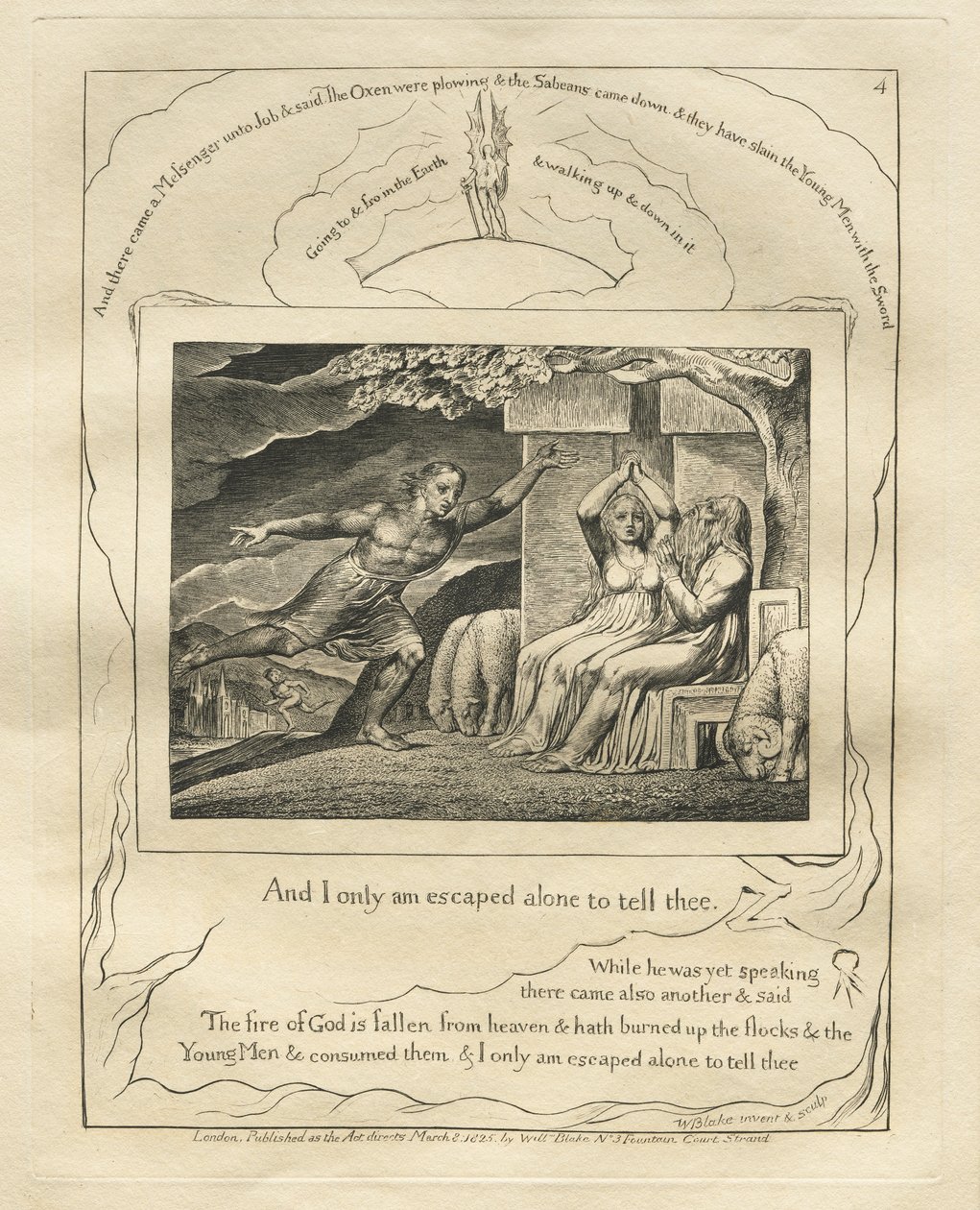 Księga Hioba: Pl. 4, I tylko uciekłem sam, aby ci powiedzieć autorstwa William Blake