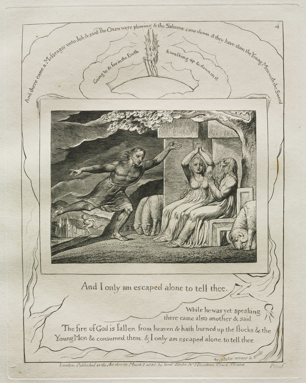 Księga Hioba: Pl. 4, I tylko sam uciekłem, aby ci powiedzieć, 1825. autorstwa William Blake