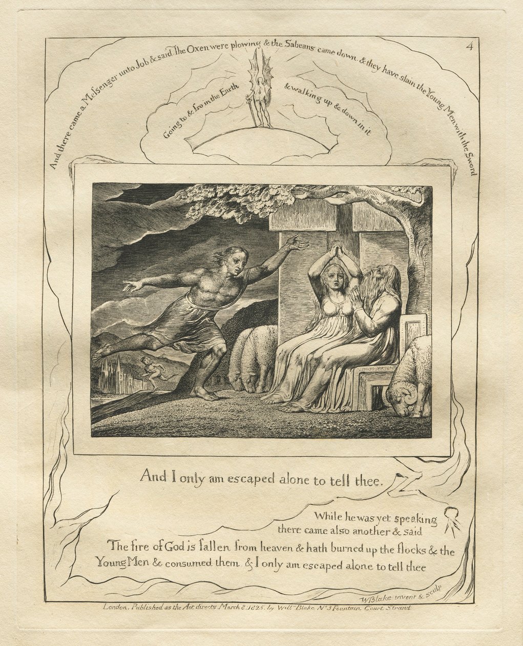 Księga Hioba: Pl. 4, I tylko sam uciekłem, aby ci powiedzieć, 1825. autorstwa William Blake