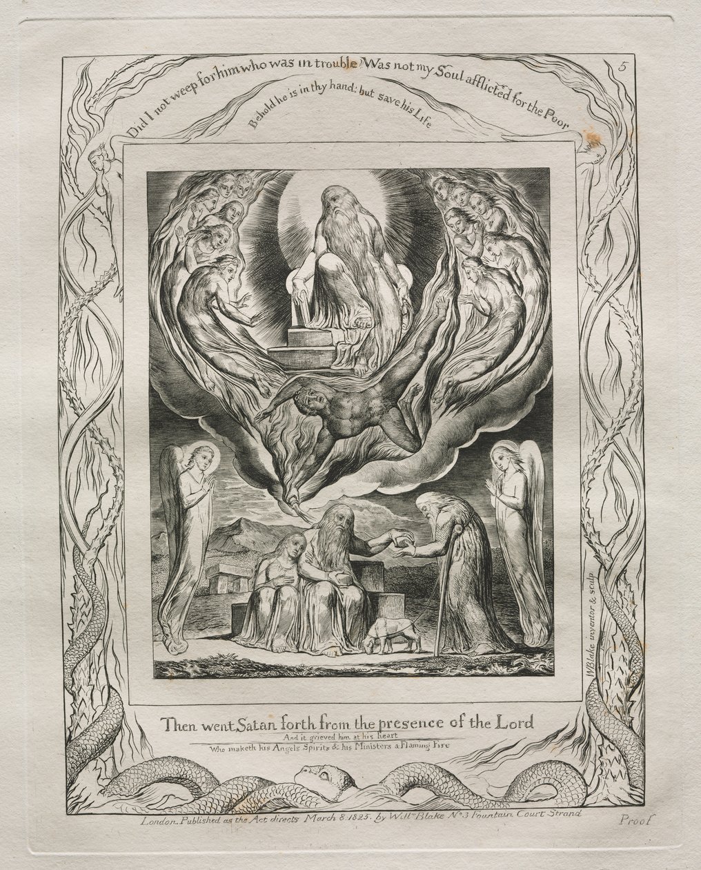 Księga Hioba: Pl. 5 Wtedy szatan wyszedł sprzed oblicza Pana autorstwa William Blake