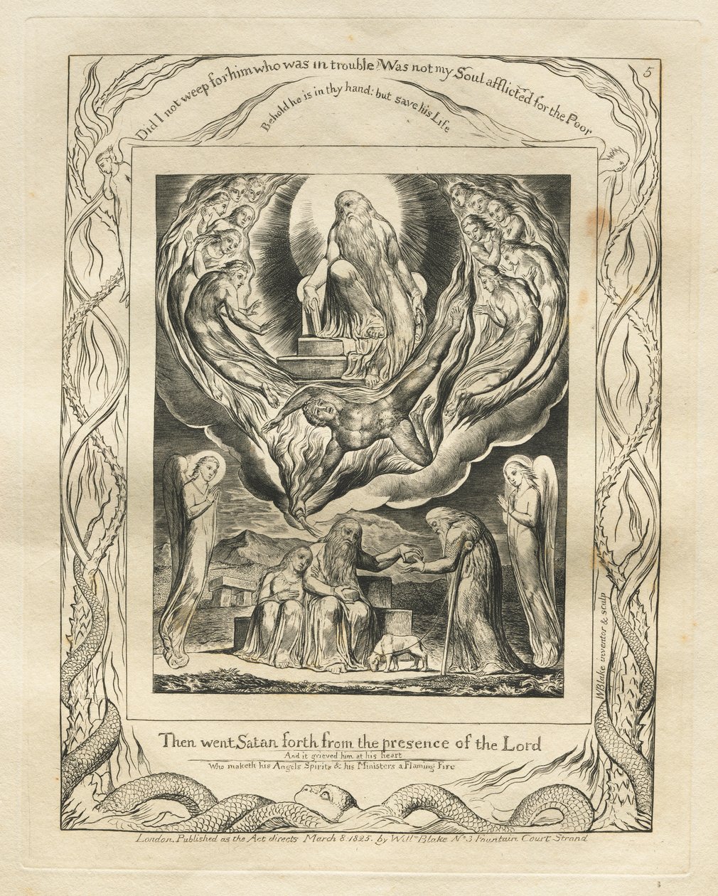Księga Hioba: Pl. 5 Wtedy szatan wyszedł sprzed oblicza Pana autorstwa William Blake