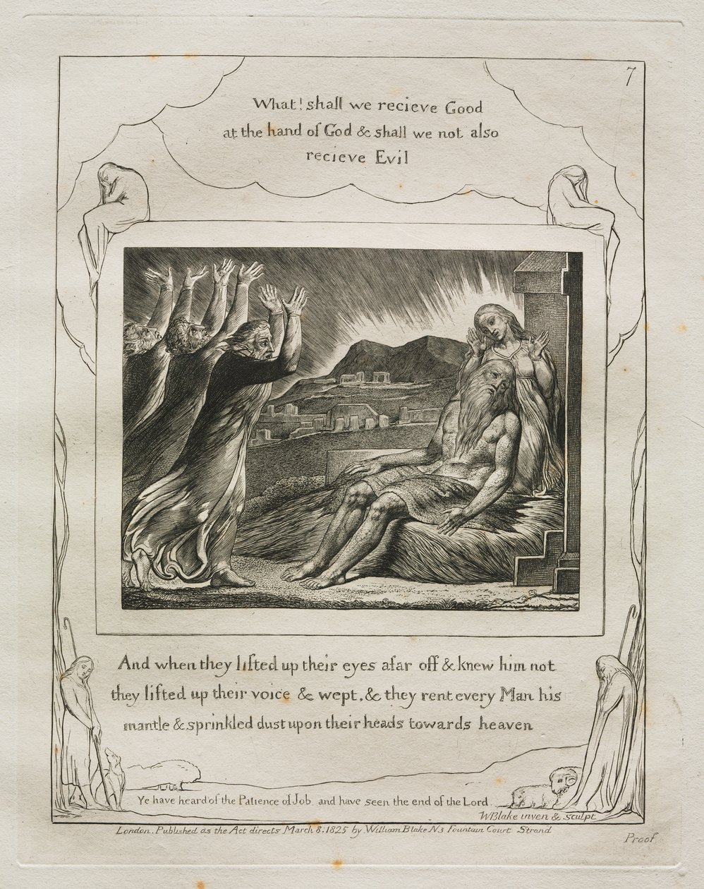 Księga Hioba: Pl. 7 A kiedy podnieśli oczy z daleka i nie znali go / podnieśli głos i płakali autorstwa William Blake