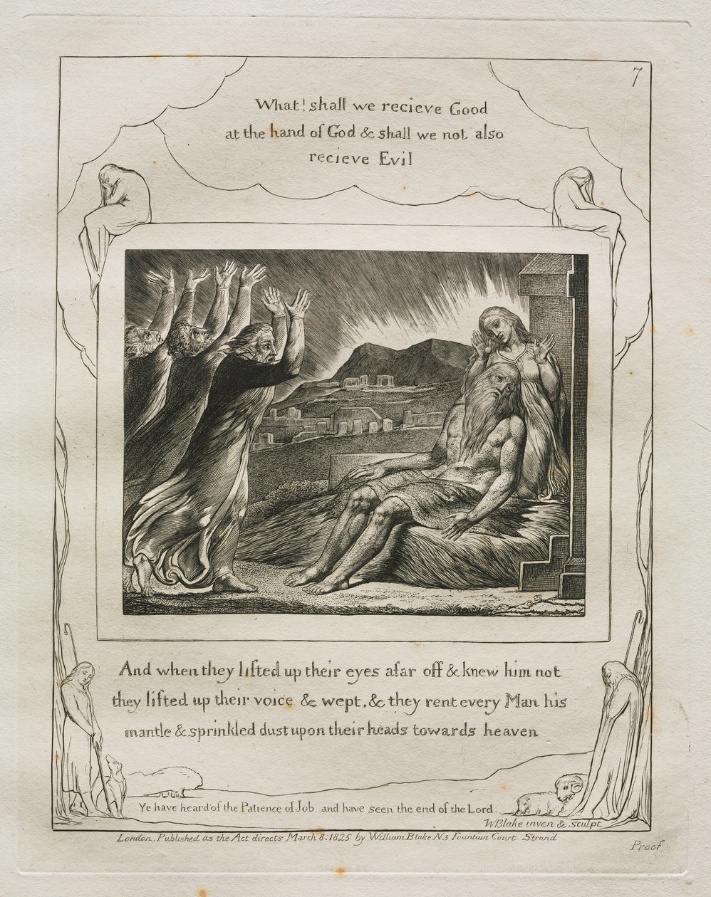Księga Hioba: Pl. 7, A kiedy podnieśli oczy z daleka i nie znali go..., 1825. autorstwa William Blake